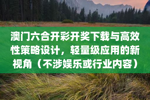 澳门六合开彩开奖下载与高效性策略设计，轻量级应用的新视角（不涉娱乐或行业内容）