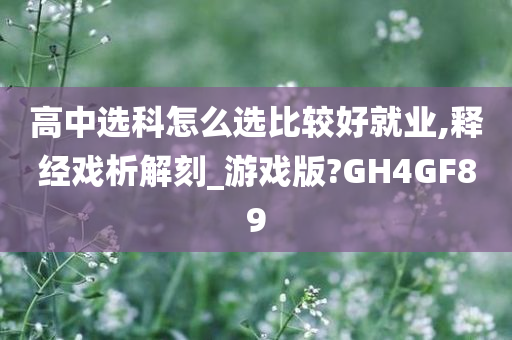 高中选科怎么选比较好就业,释经戏析解刻_游戏版?GH4GF89