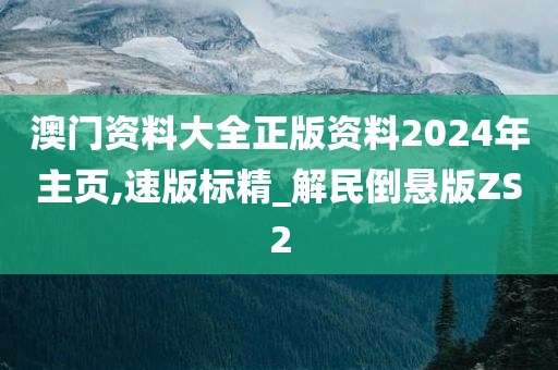 澳门资料大全正版资料2024年主页,速版标精_解民倒悬版ZS2