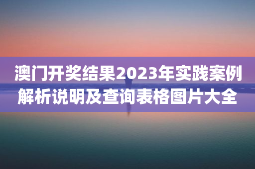 澳门开奖结果2023年实践案例解析说明及查询表格图片大全