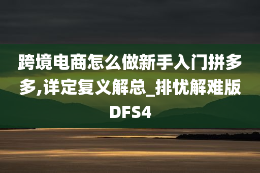 跨境电商怎么做新手入门拼多多,详定复义解总_排忧解难版DFS4