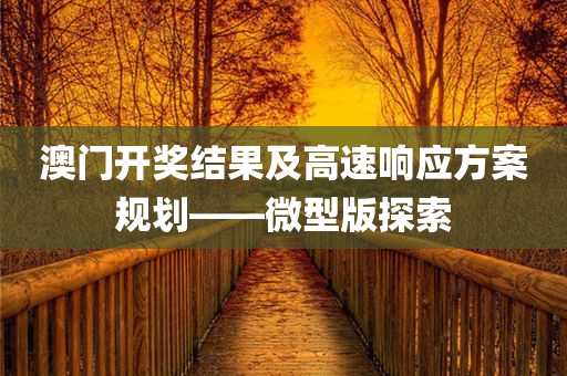 澳门开奖结果及高速响应方案规划——微型版探索